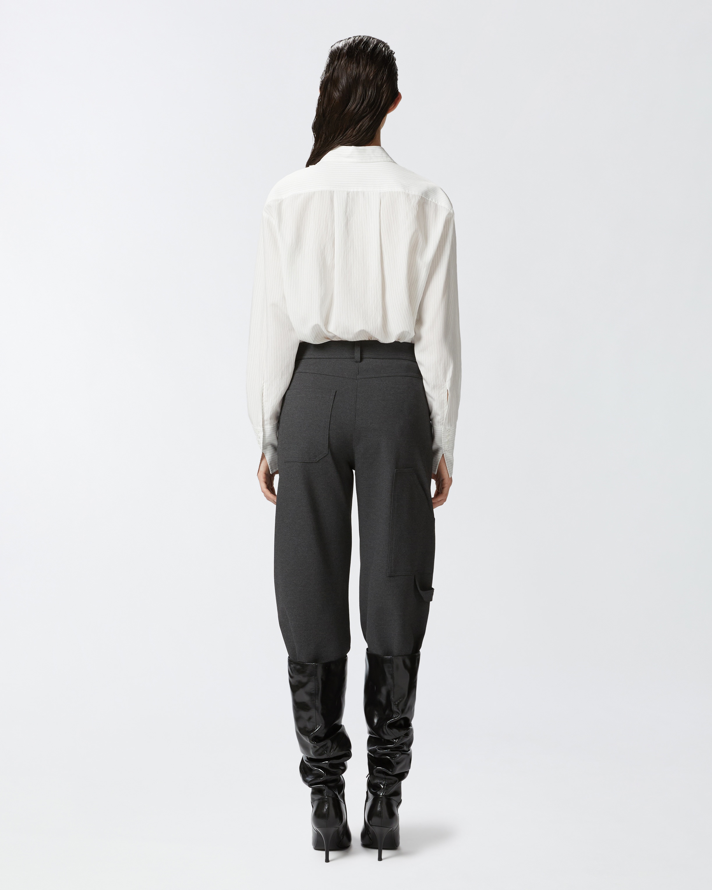 PINSTRIPED SHIRT WITH FRONT RUFFLES - 4