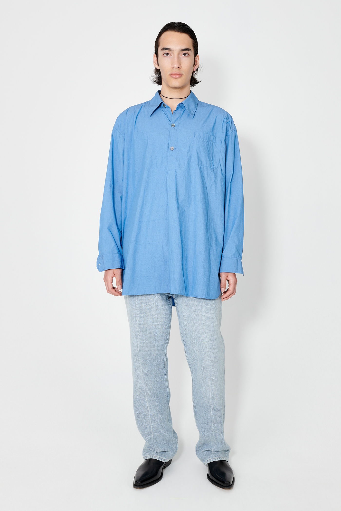 Our Legacy Popover Shirt Antique Blue Parachute Poplin | REVERSIBLE