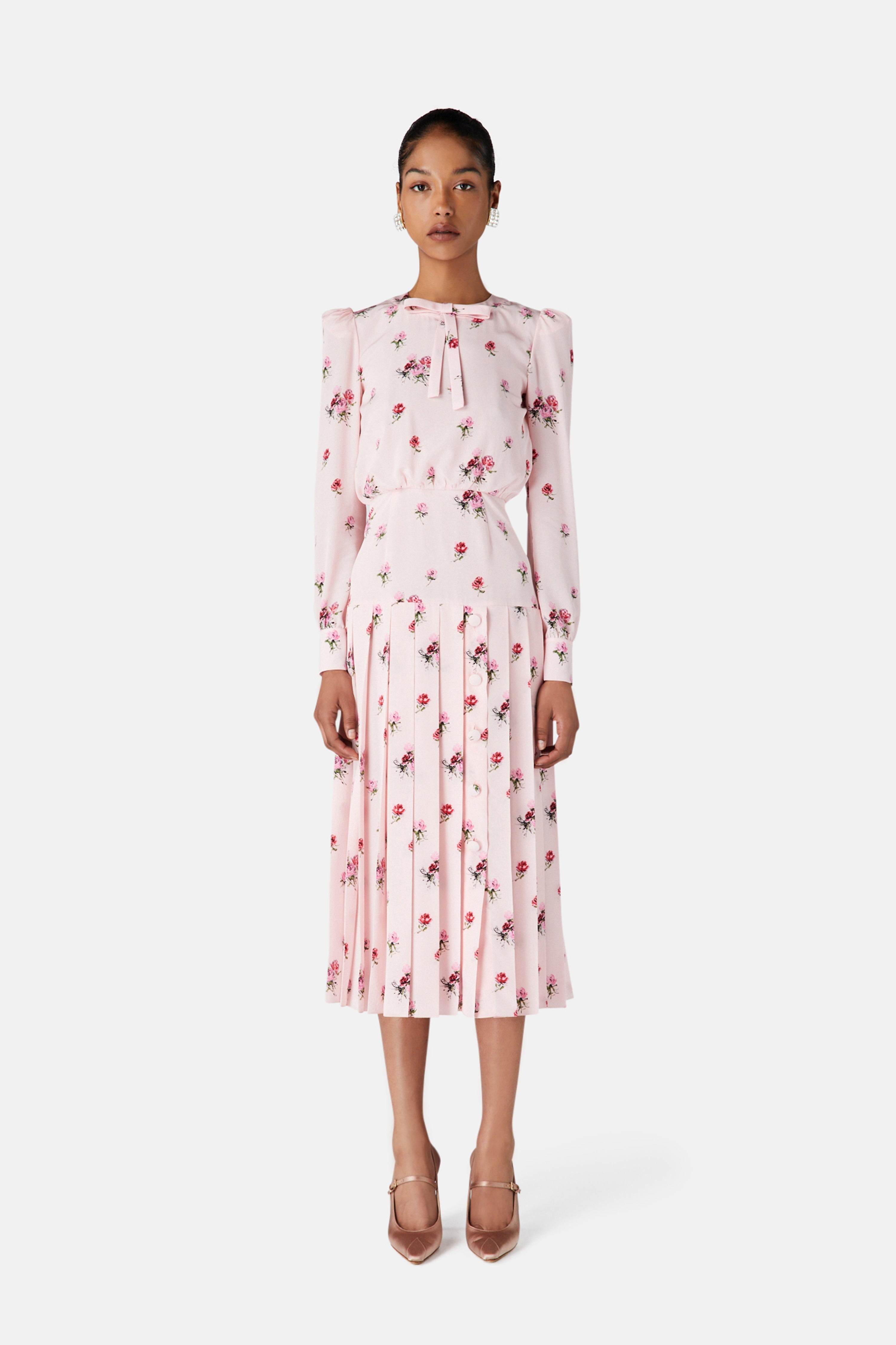 ROSE PRINT PLEATED DRESS - 3