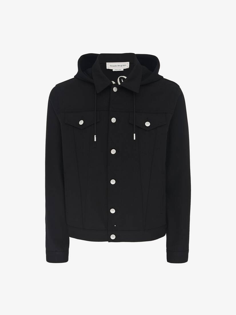 Denim Sweatshirt Jacket in Black - 1