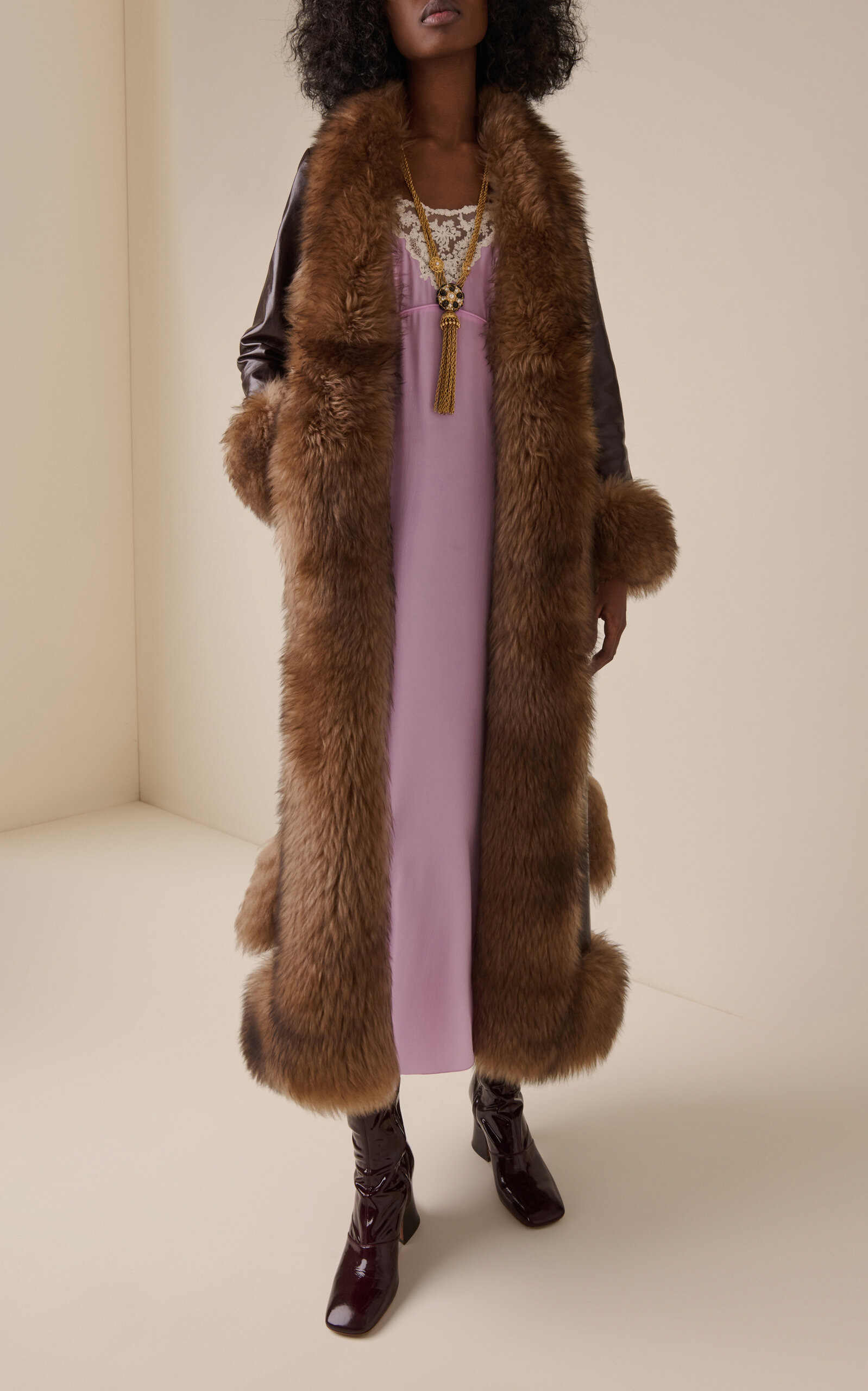Lace-Trimmed Organic Silk Crepe De Chine Maxi Dress purple - 3