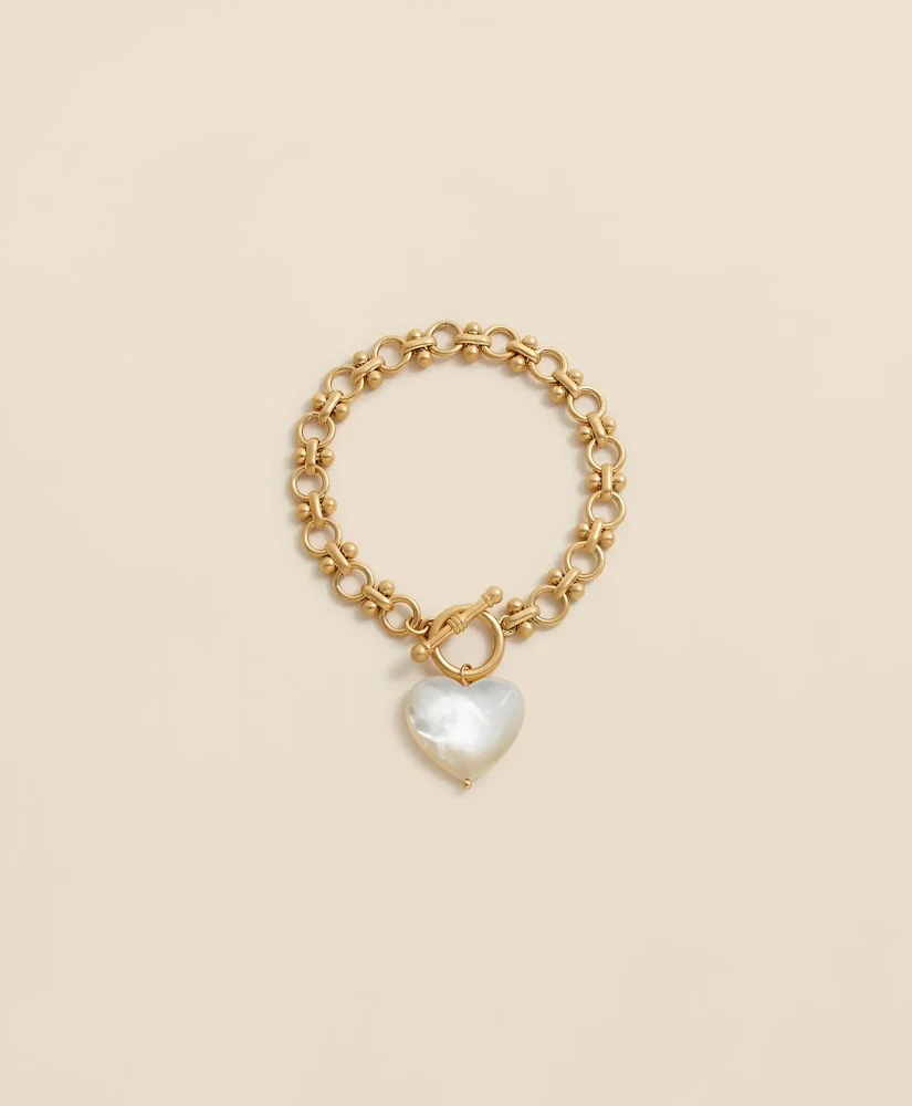 Gold-Toned Mother-of-Pearl Heart Bracelet - 1