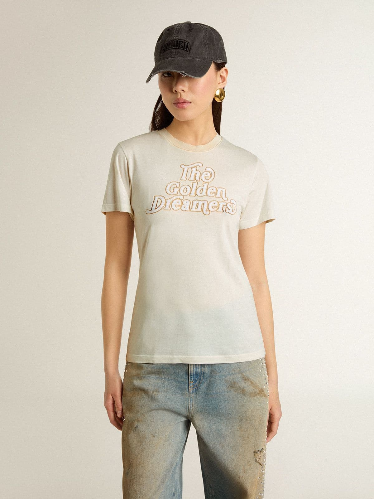 Women's white T-shirt with print on the front - 2