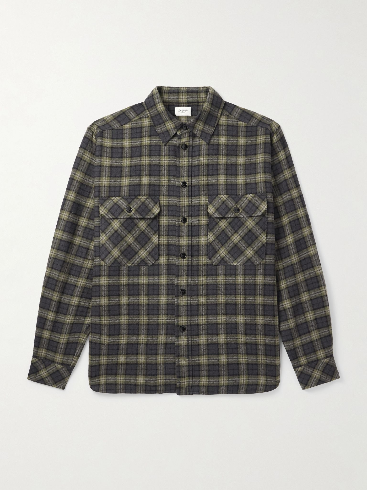Checked Wool-Gauze Overshirt Green - 1