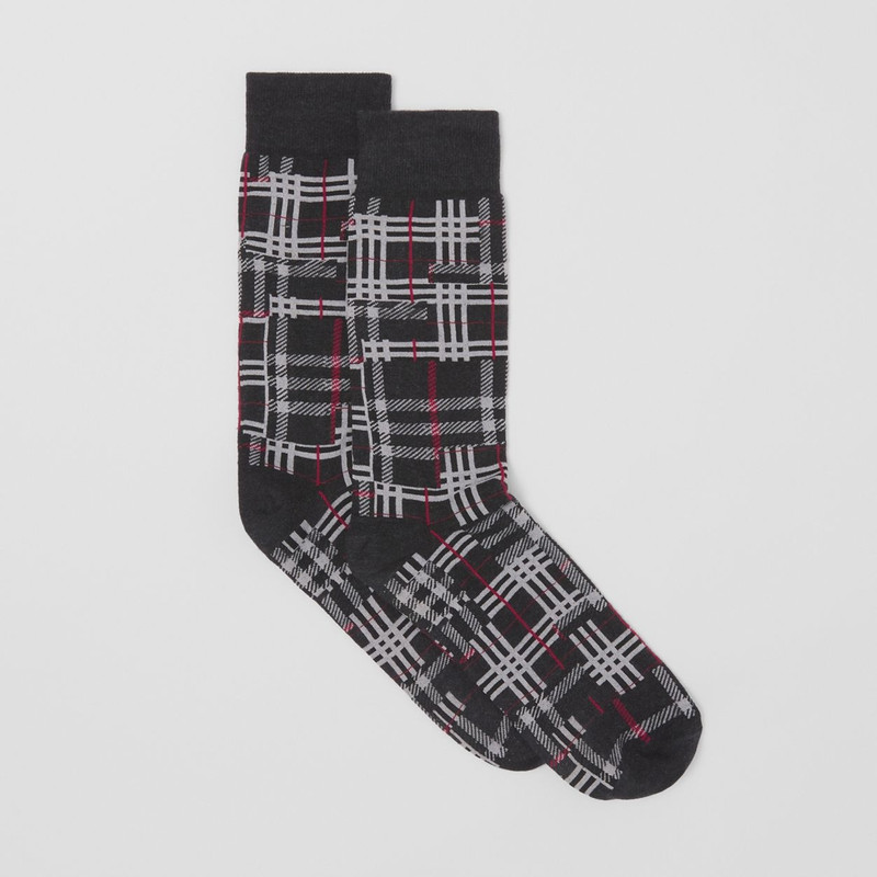 Patchwork Check Cotton Cashmere Blend Socks 4