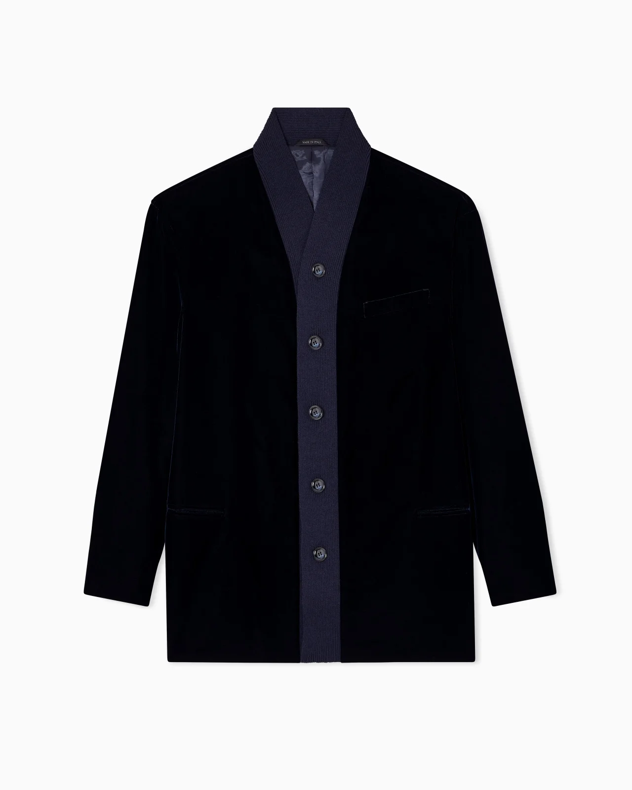 SINGLE-BREASTED JACKET IN VELVET WITH KNIT DETAILS - 1