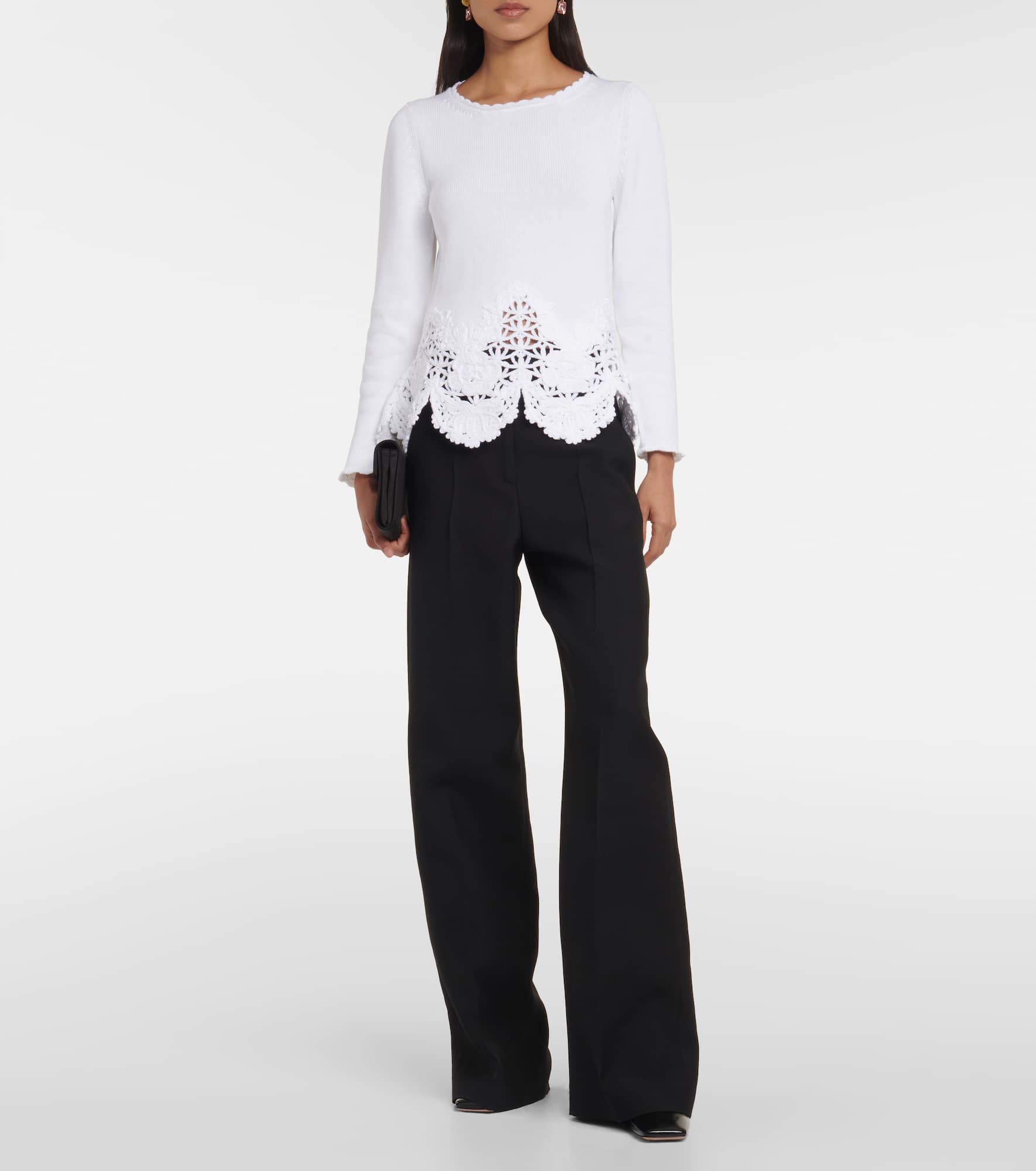 Lace-trimmed cotton sweater - 2