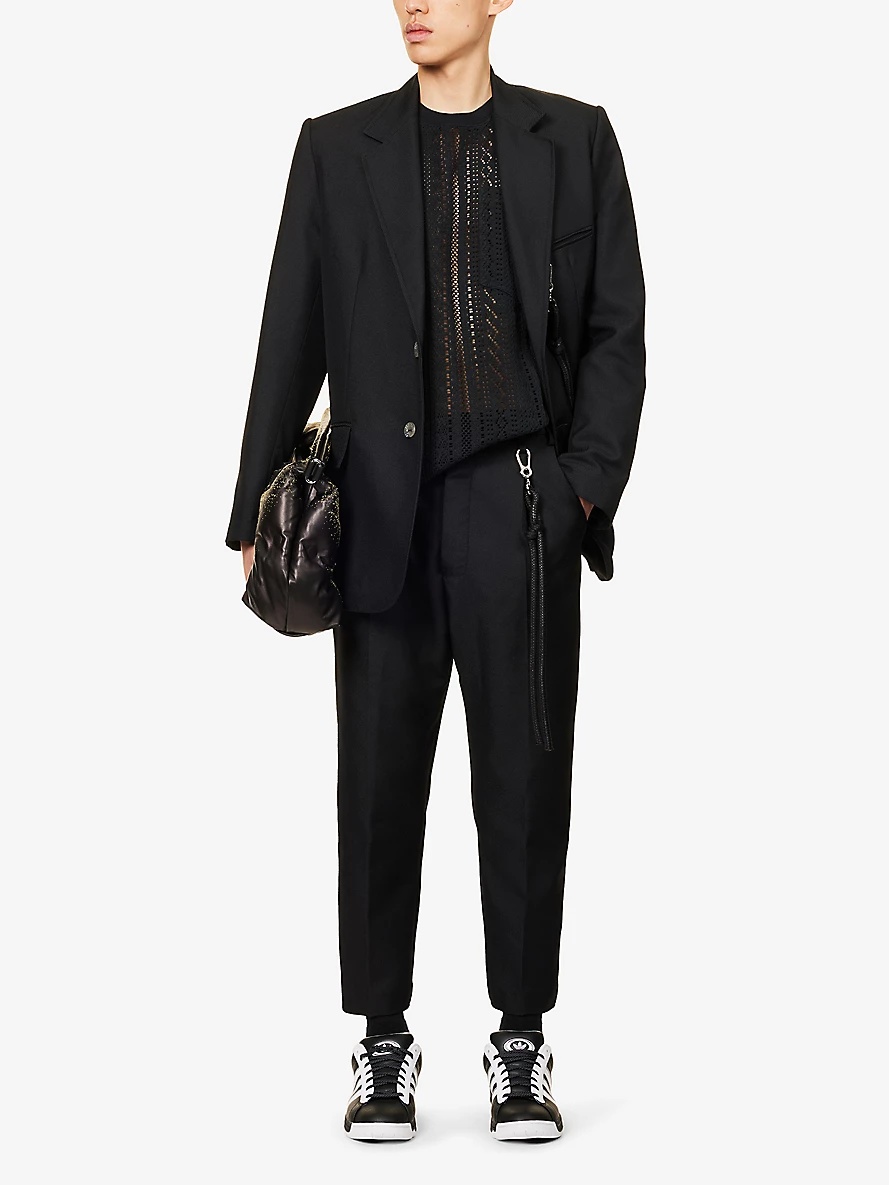 Cord-chain slip-pocket straight-leg regular-fit wool-blend trousers - 2