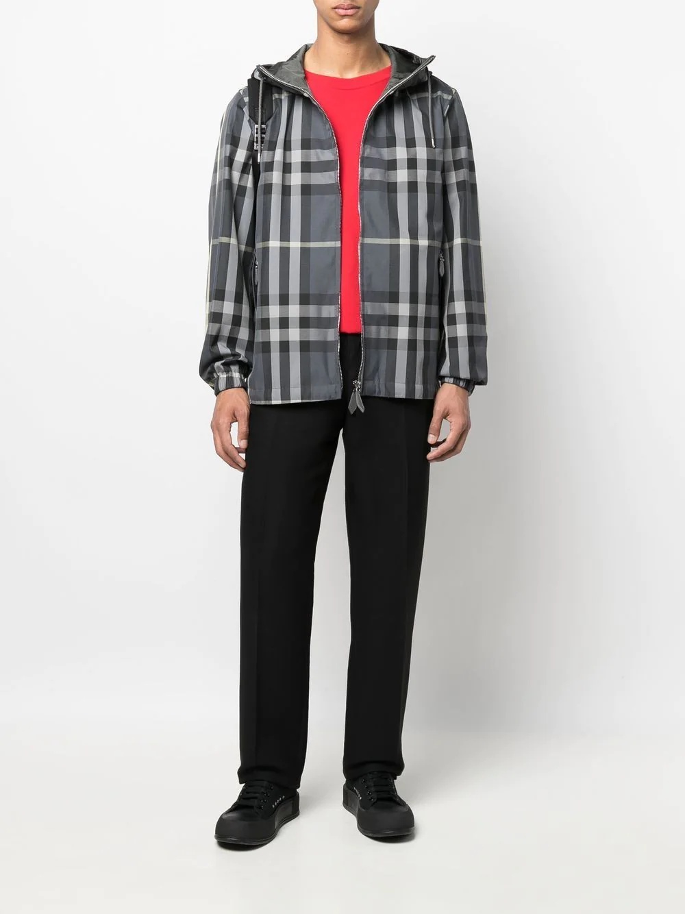 hooded signature check jacket - 2