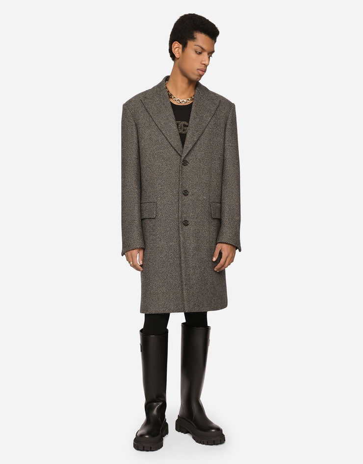 Single-breasted herringbone wool jersey coat - 3