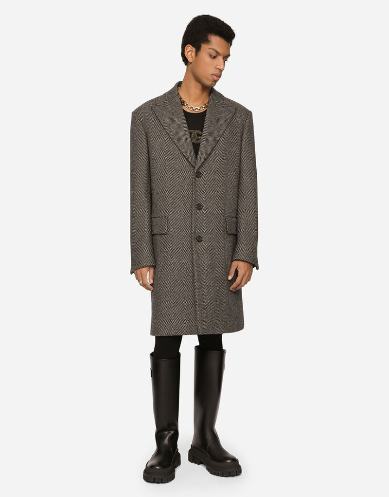 Single-breasted herringbone wool jersey coat 3