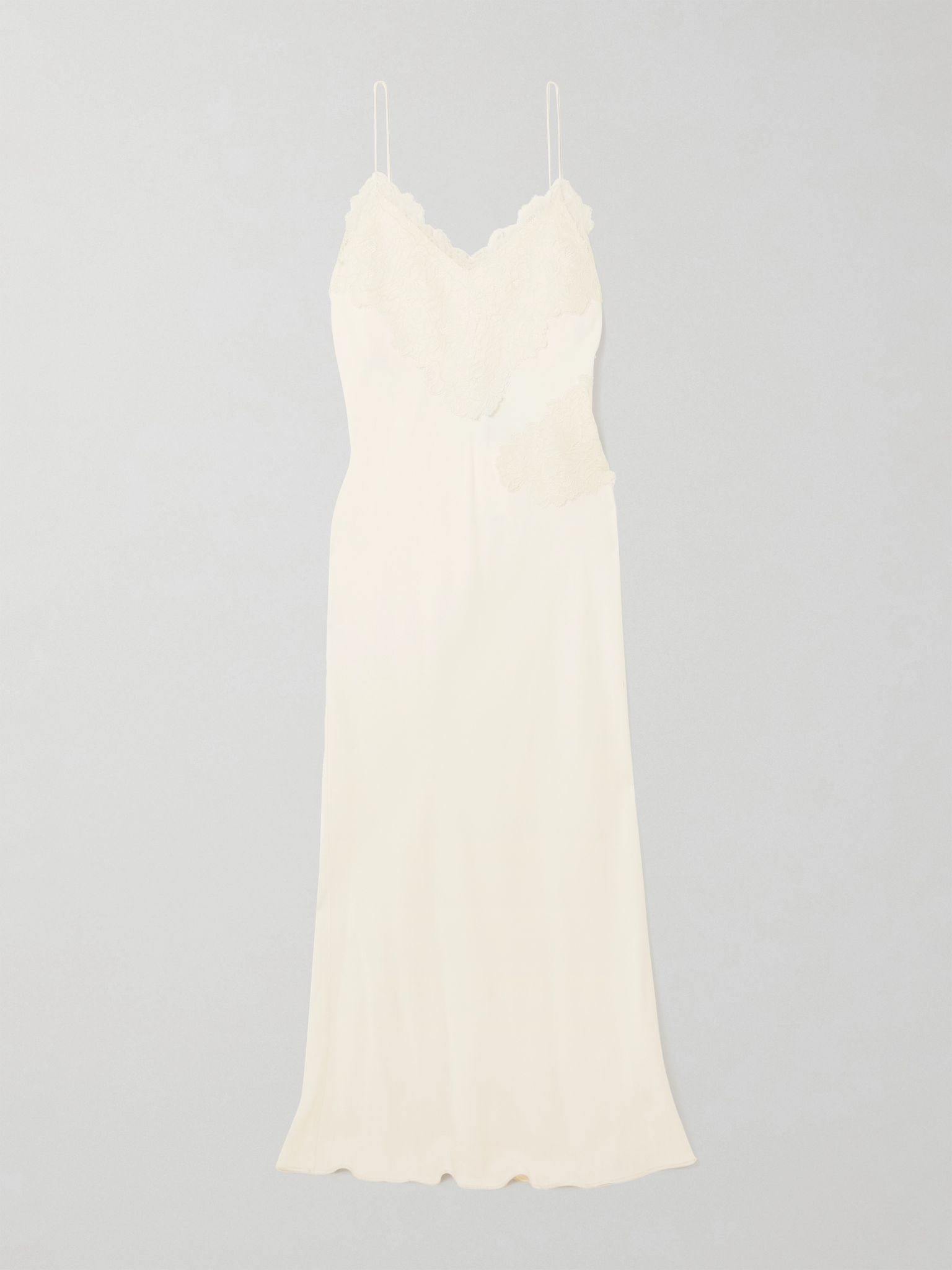 Lace-trimmed satin maxi dress Cream - 1