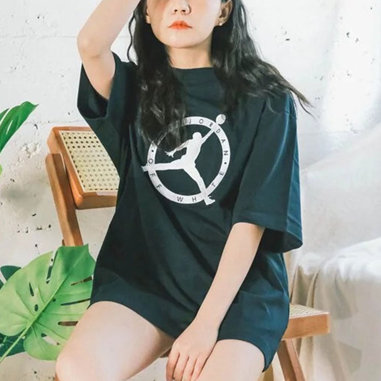 Men's Air Jordan x OFF-WHITE Crossover Logo Embroidered Sports Round Neck Short Sleeve Asia Edition  - 3