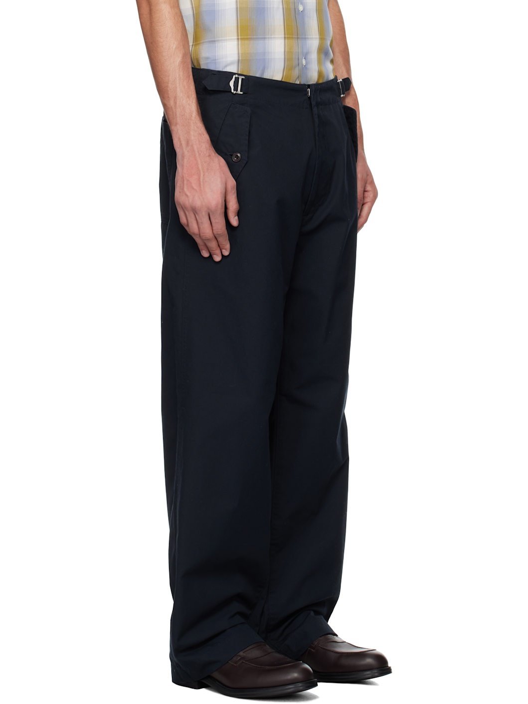 Navy Side Belt Wide Trousers - 2
