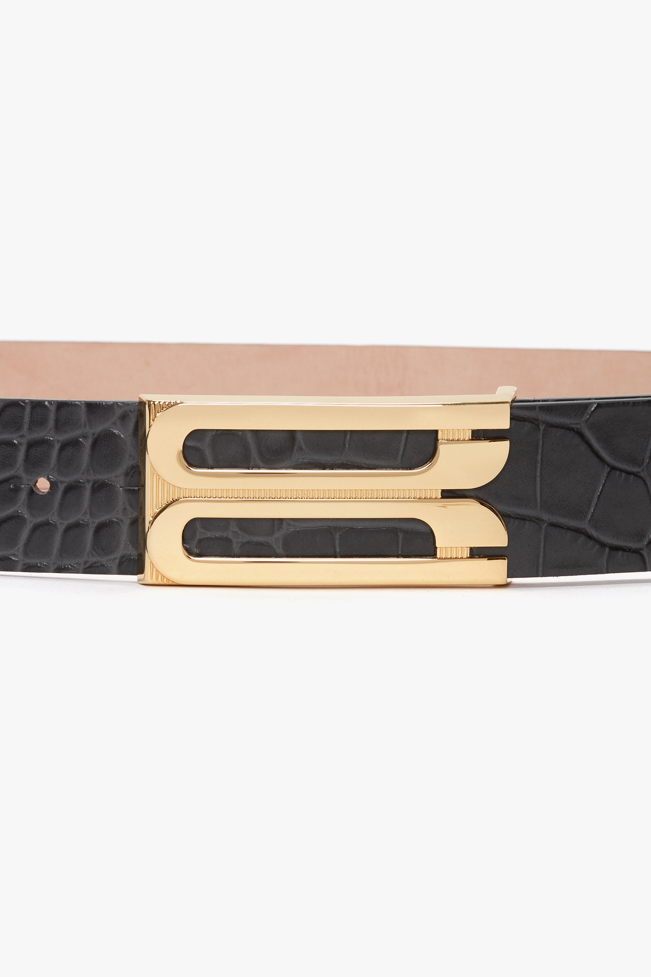 Jumbo Frame Belt In Slate Grey Croc Embossed Calf Leather - 3