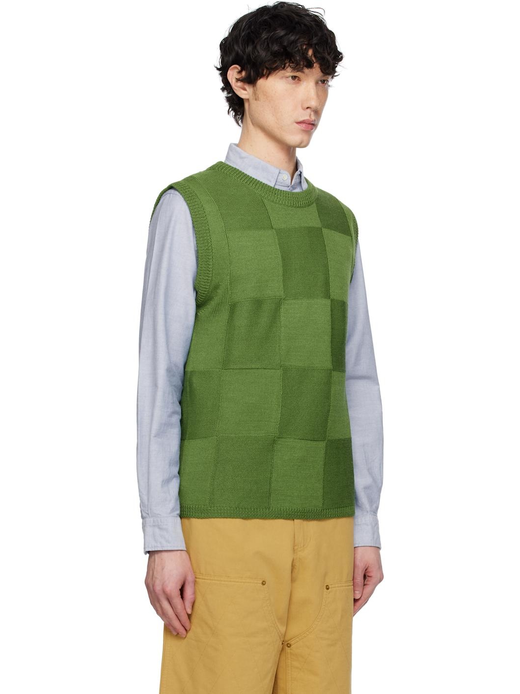 Green Damier Knit Vest - 2