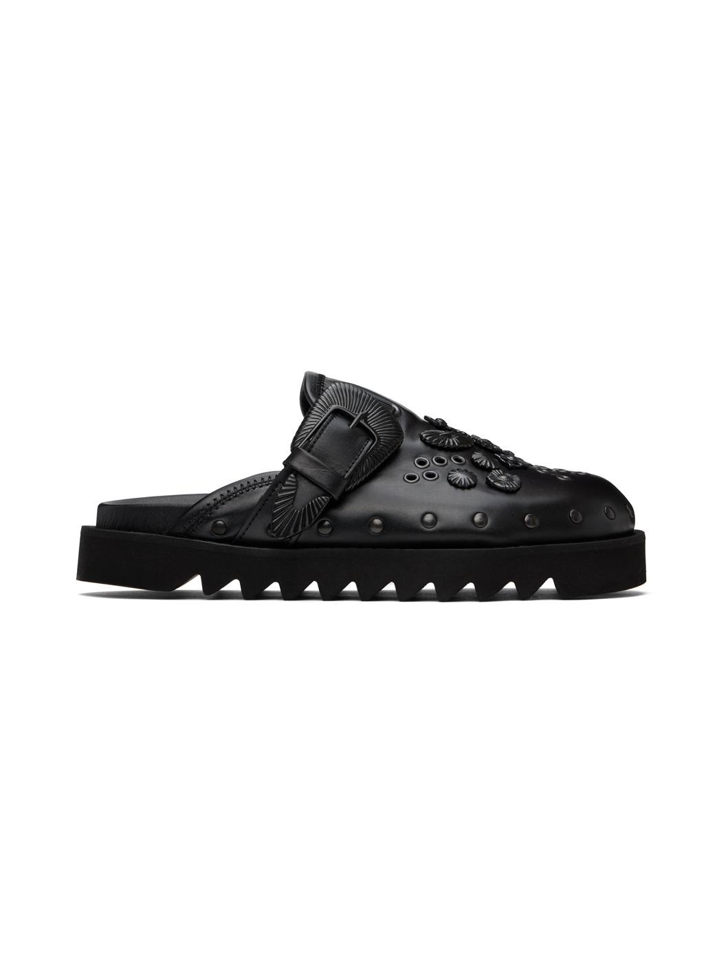 SSENSE Exclusive Black Eyelet Metal Sabot Loafers - 1