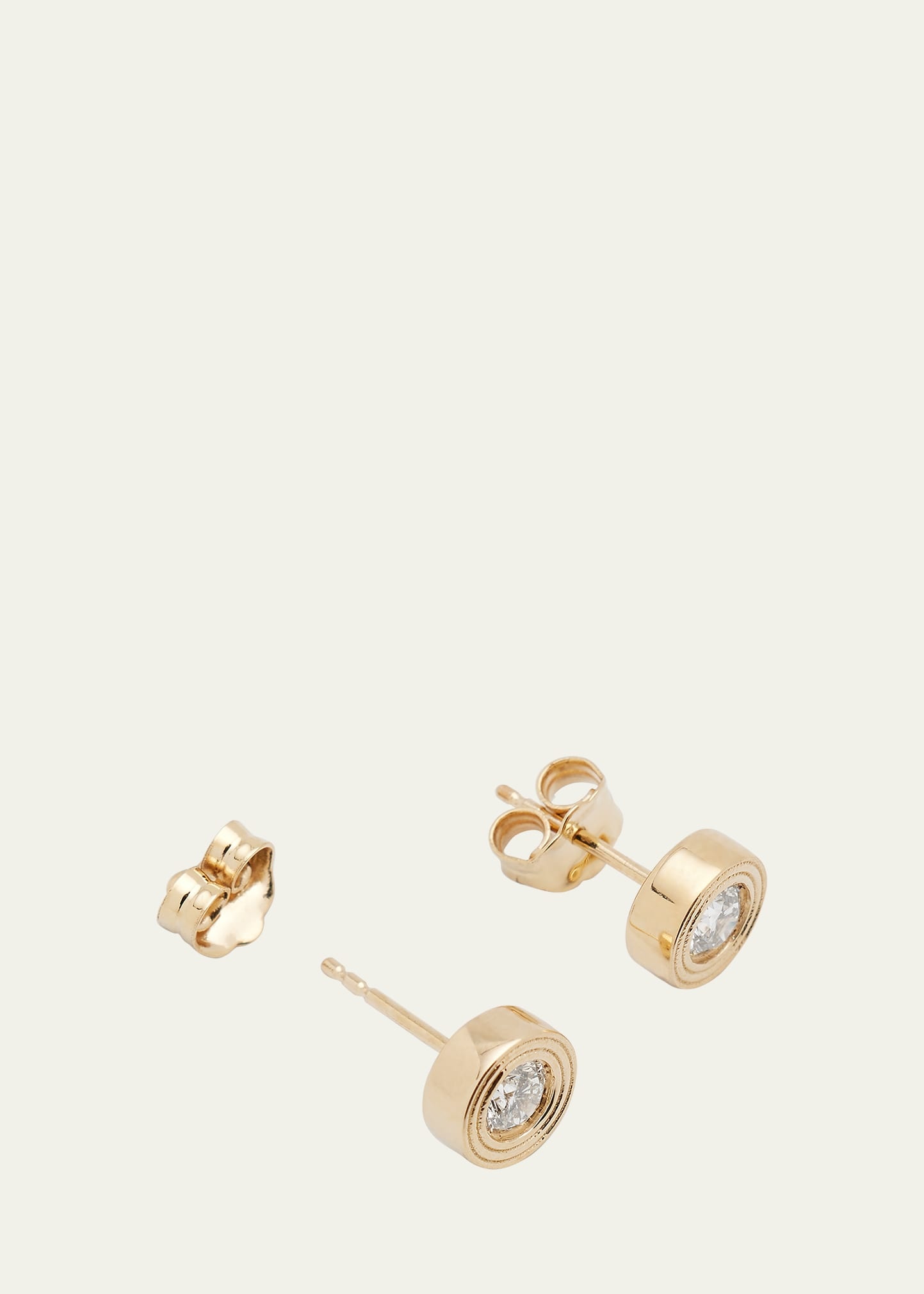 Fluted 14K Gold and Diamond Stud Earrings - 4