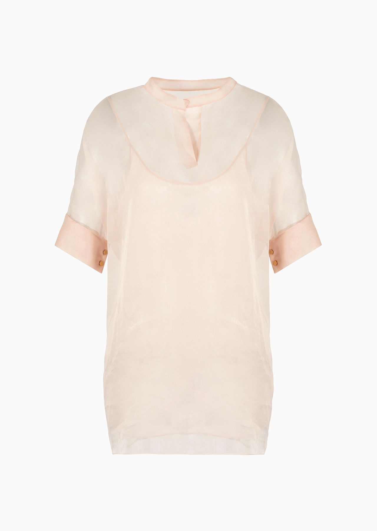 Short-sleeved long shirt in silk organza - 1