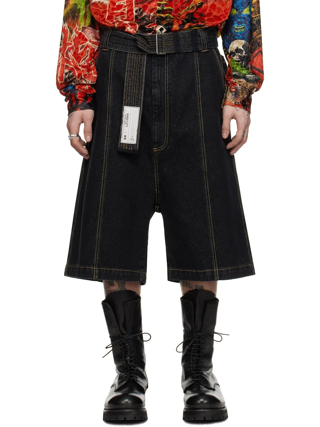 Black Utility Denim Shorts - 1