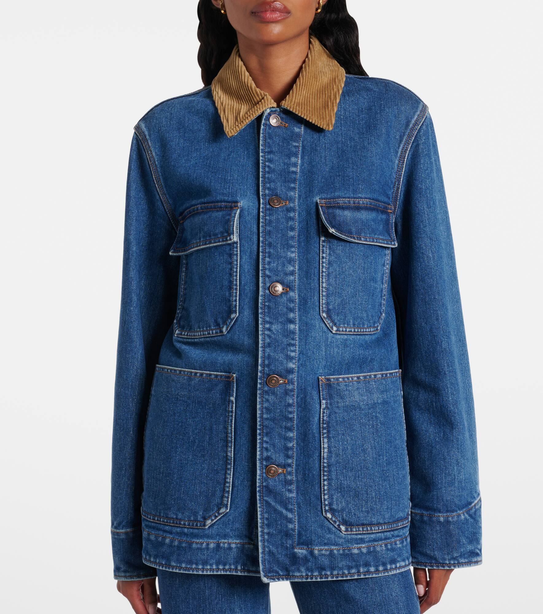 Corduroy-trimmed denim jacket - 6