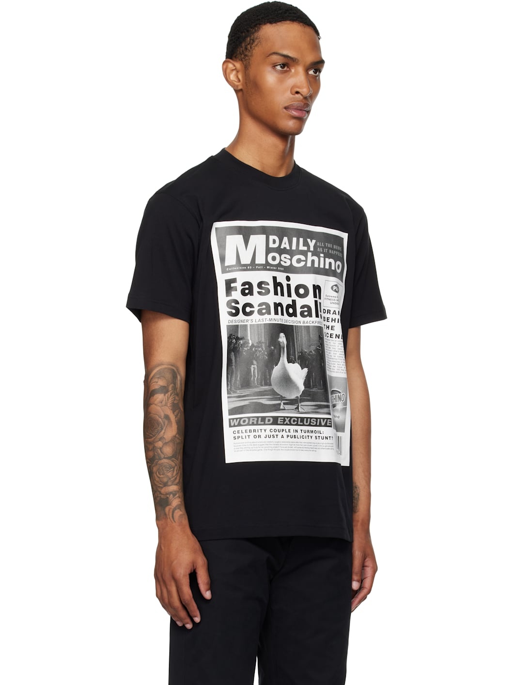 Black Embroidered Goose T-shirt - 2
