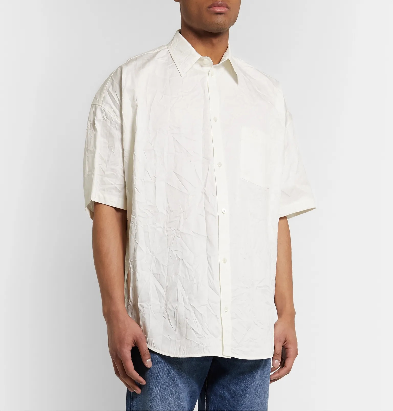 Cocoon Oversized Logo-Embroidered Crinkled Cotton-Poplin Shirt - 4