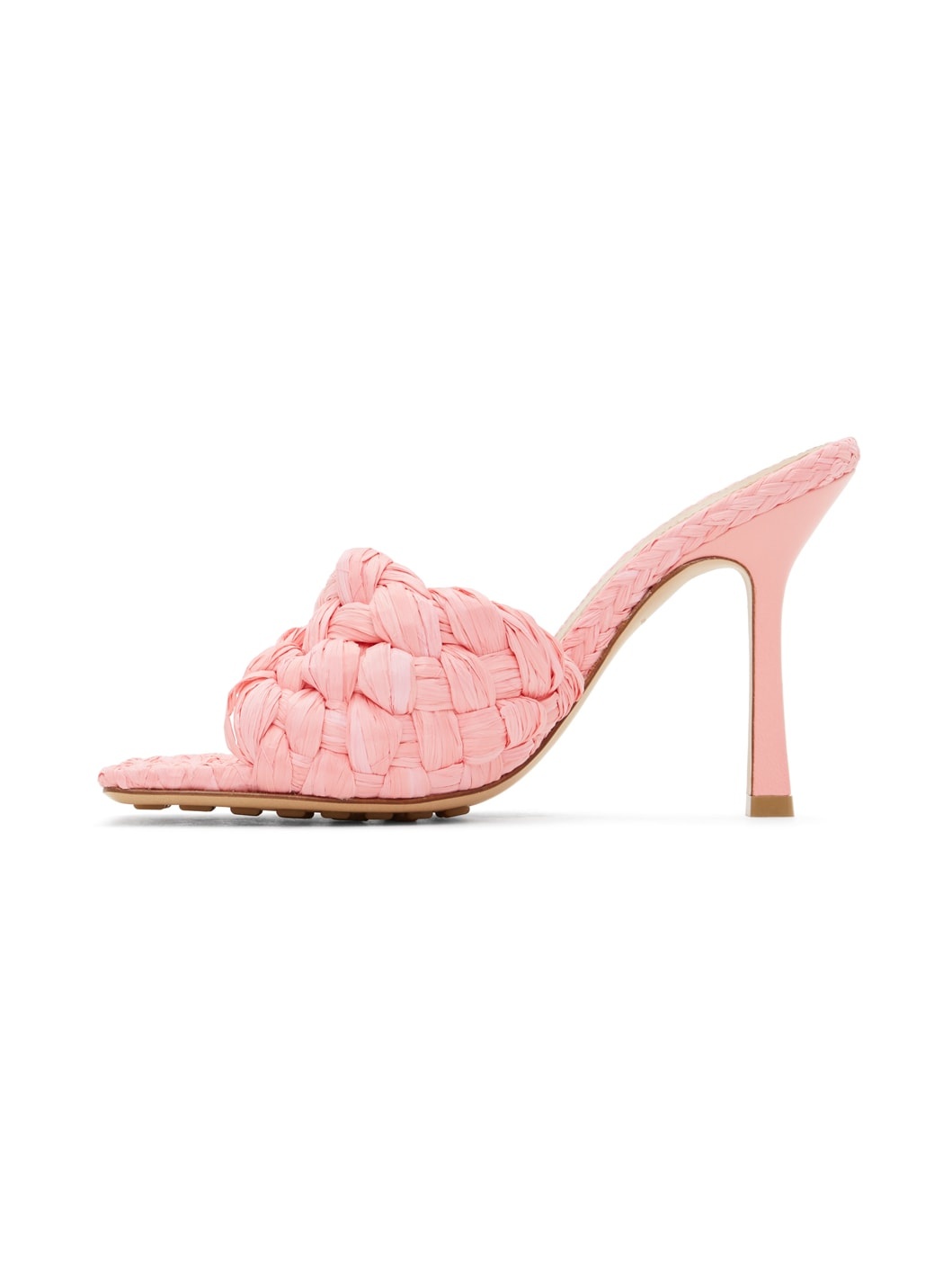 Pink Raffia Stretch Heeled Mules - 3