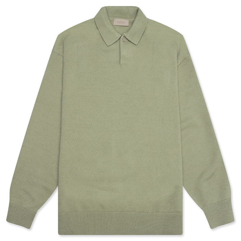 FEAR OF GOD ESSENTIALS KNIT L/S POLO - SEAFOAM 1