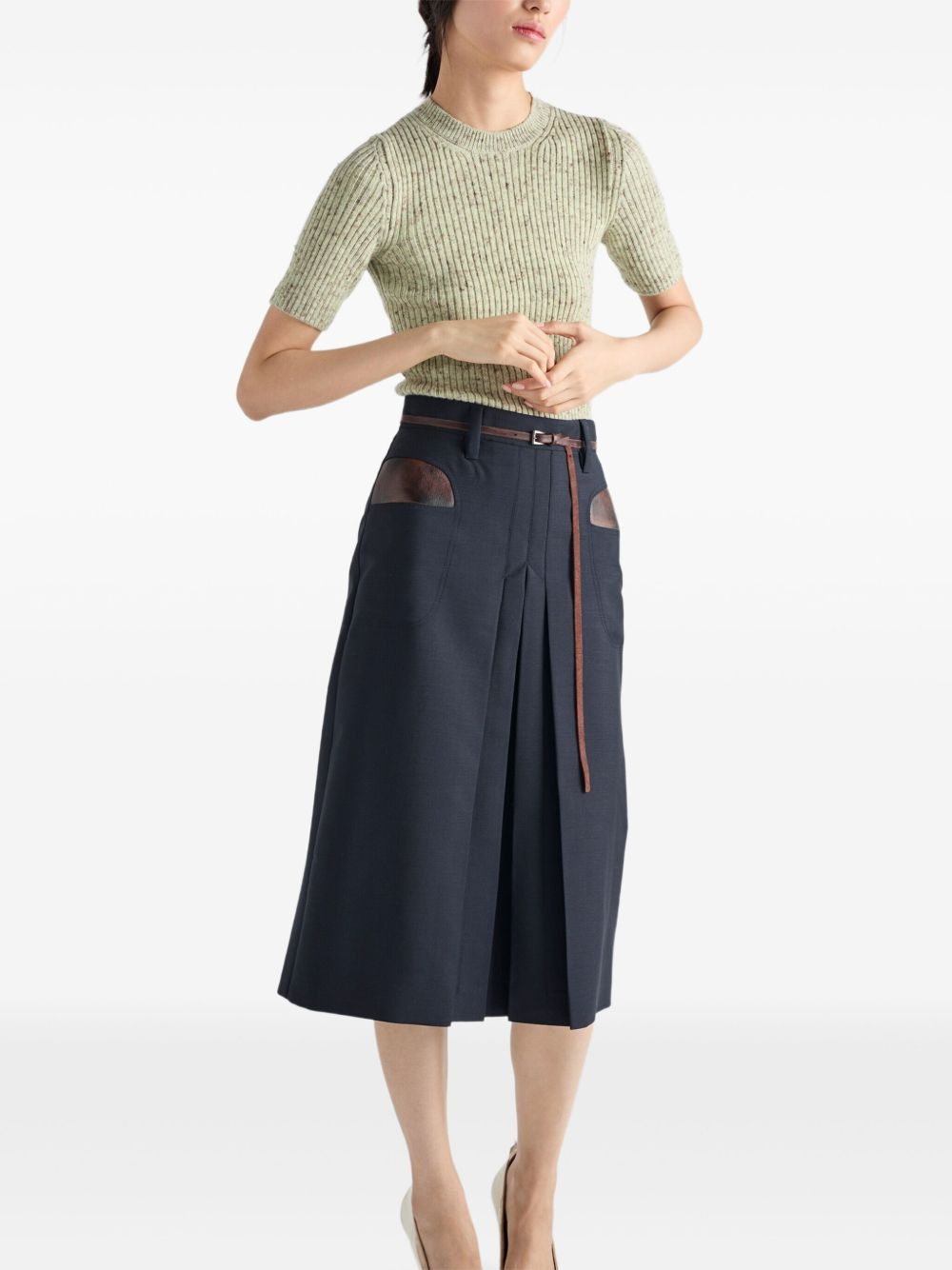 Short-sleeved ribbed knit sweater - 3
