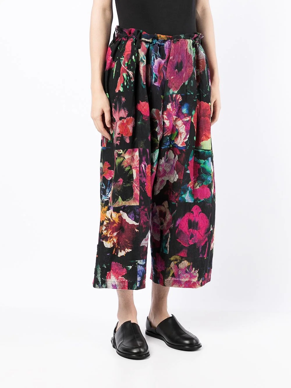 patchwork floral-print cropped trousers - 3