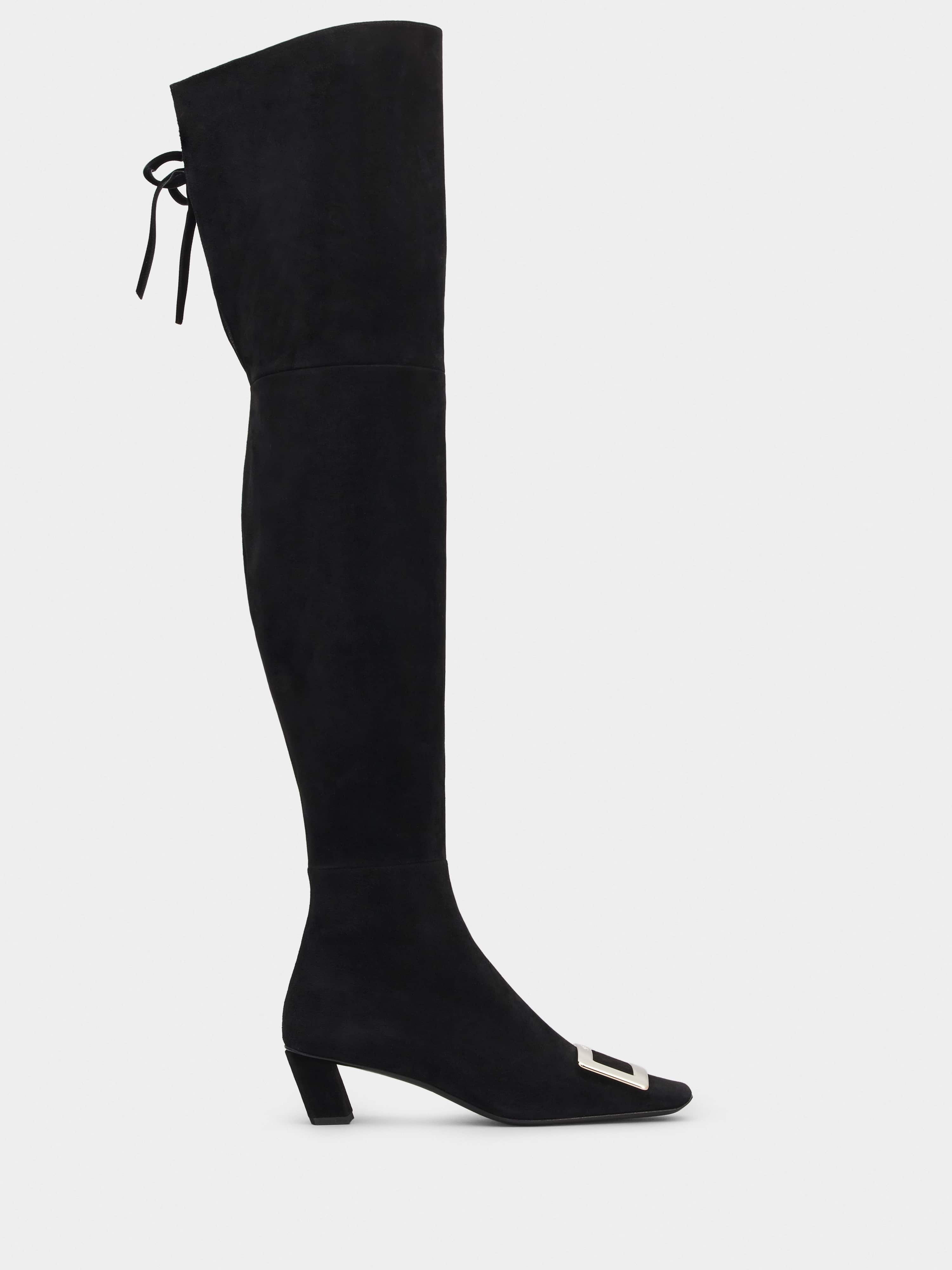 Over-the-Knee Belle Vivier Metal Buckle Boots in Suede - 1