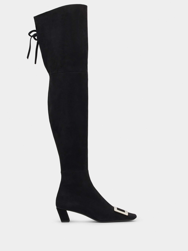 Over-the-Knee Belle Vivier Metal Buckle Boots in Suede 1