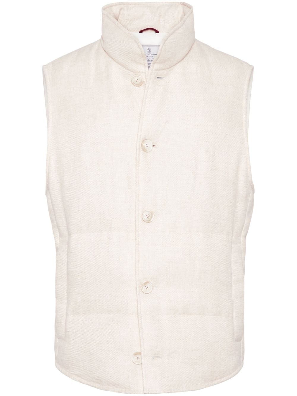 high-neck linen-blend gilet - 1