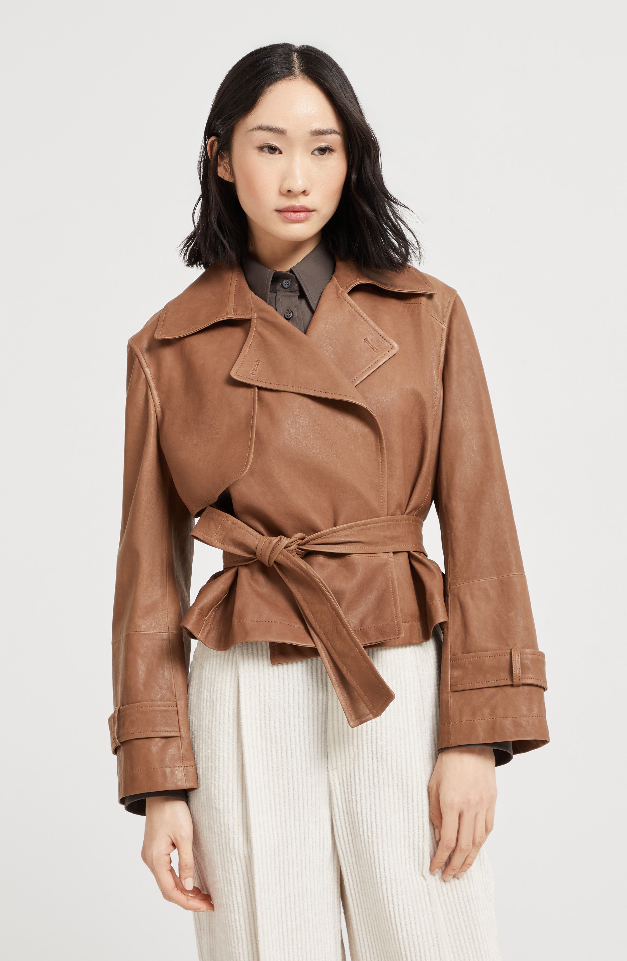 Brunello Cucinelli Vintage nappa Crop trenchcoat in Leather at Nordstrom - 2