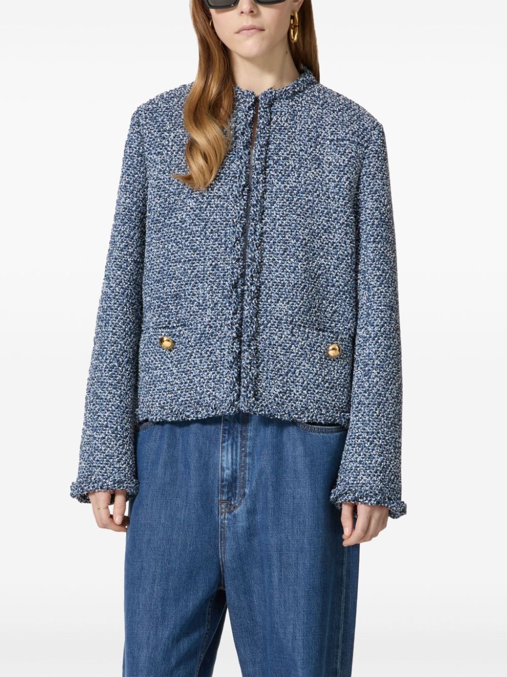 round-neck tweed jacket - 3