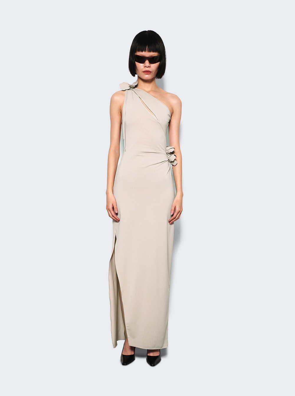 Asymmetric Flower Gown Beige - 5