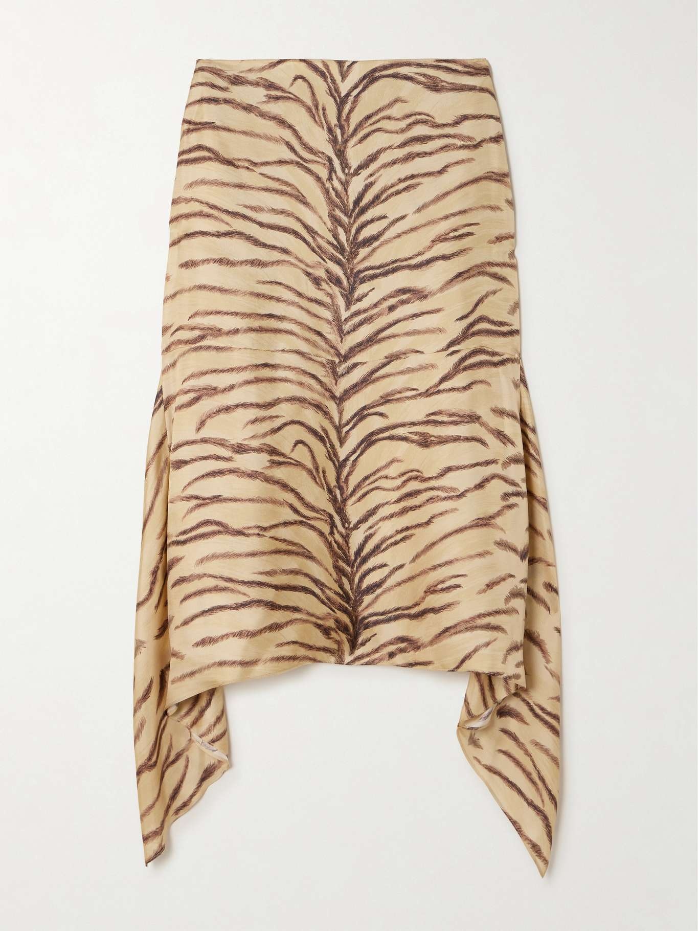 Asymmetric ruffled zebra-print silk midi skirt - 1