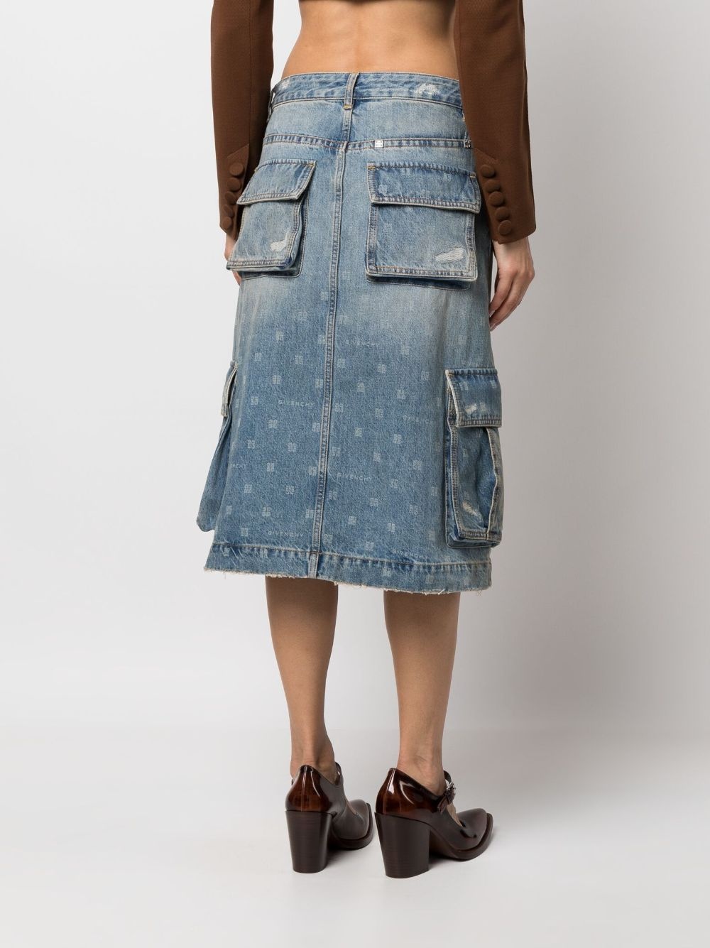 monogram-print denim cargo skirt - 4