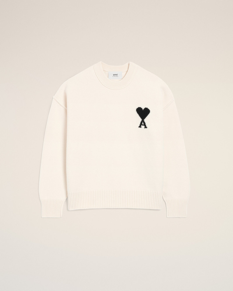 WHITE WOOL AMI DE COEUR CREWNECK SWEATER - 1
