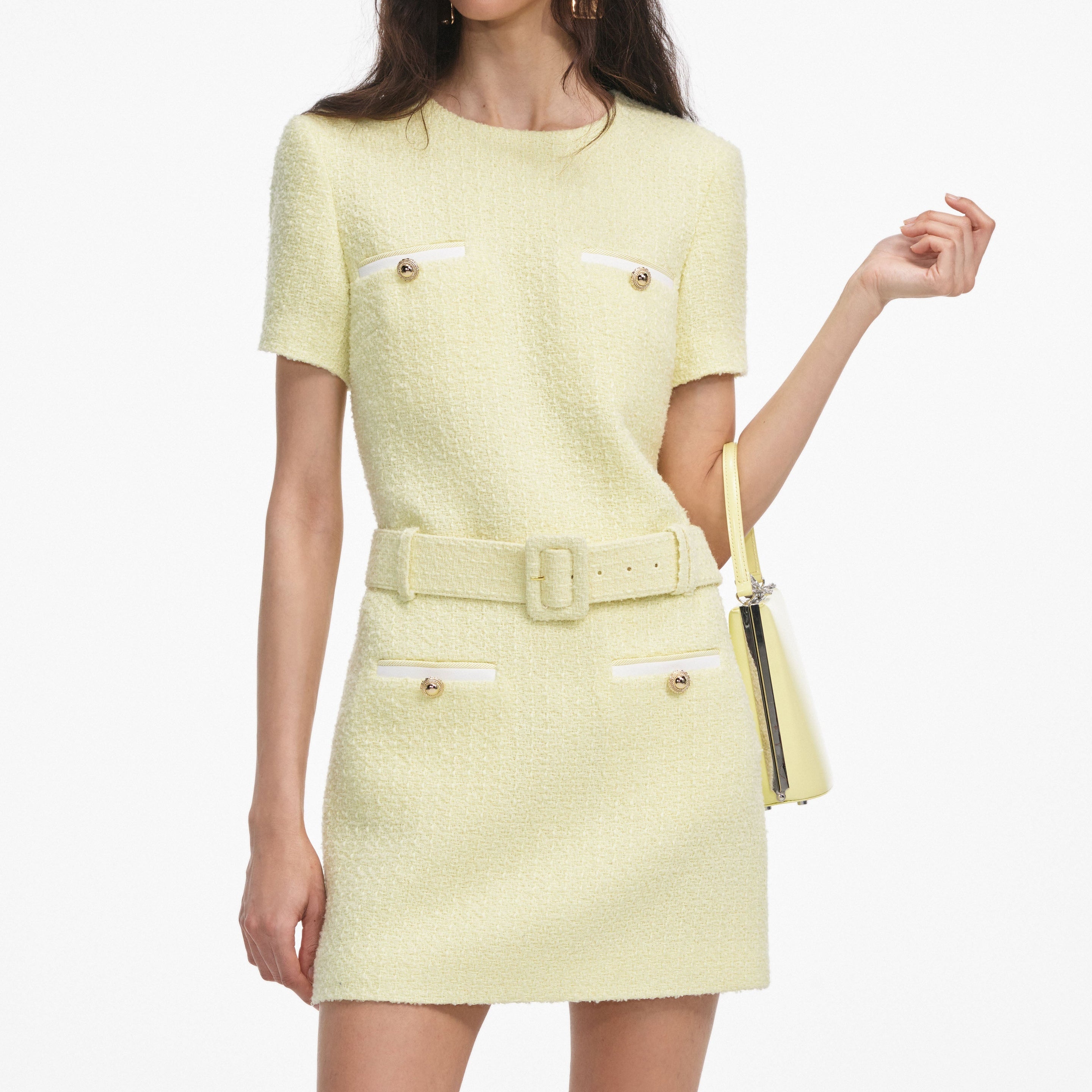 Yellow Boucle Mini Dress - 4