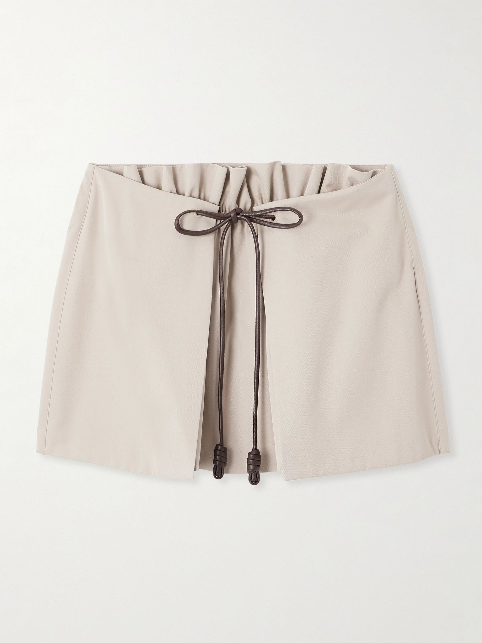 Leather-trimmed layered cotton and silk-blend mini skirt Beige - 1