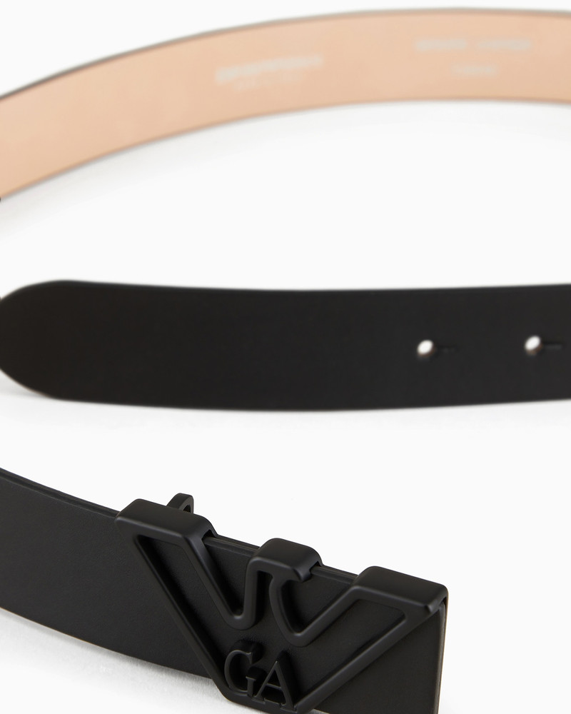 EMPORIO ARMANI Smooth leather belt with eagle plate outlook