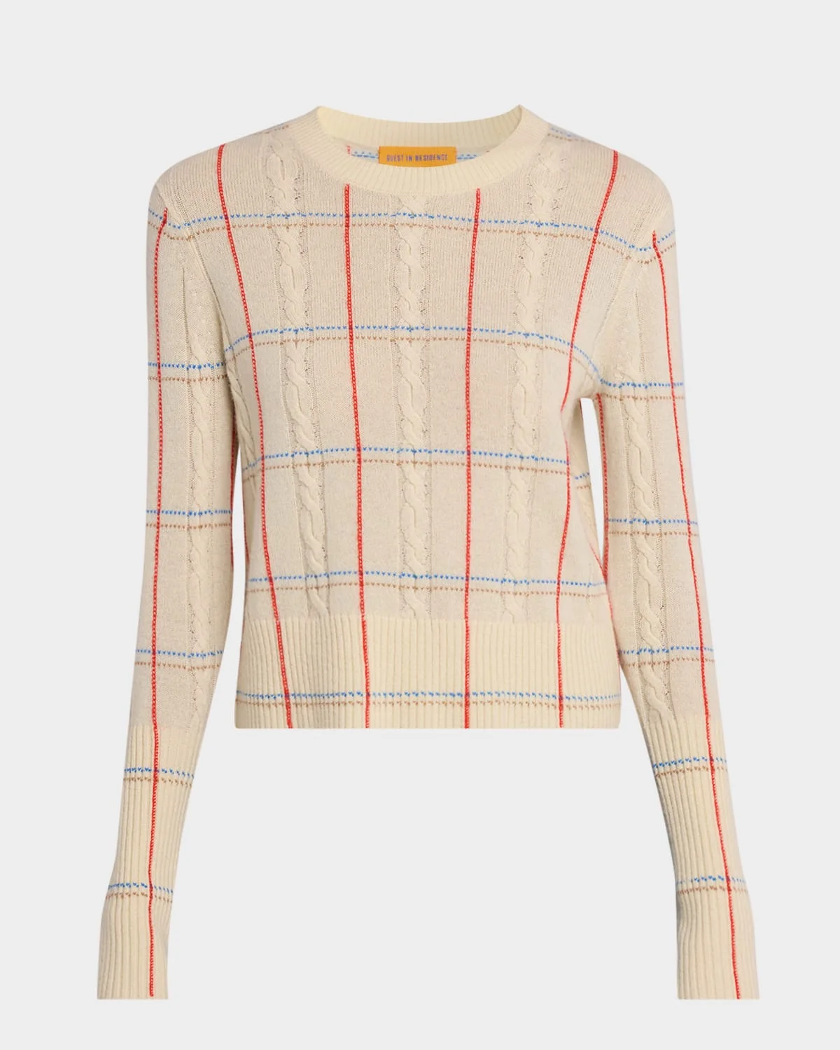 Cashmere Shrunken Check Crewneck Sweater - 1