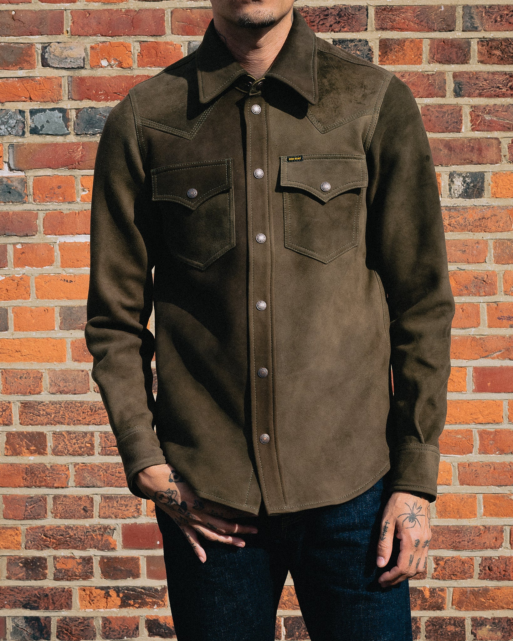 IHSB-BIGBUCK-OLV Deerskin Western Shirt 'The Big Buck' - Olive - 4