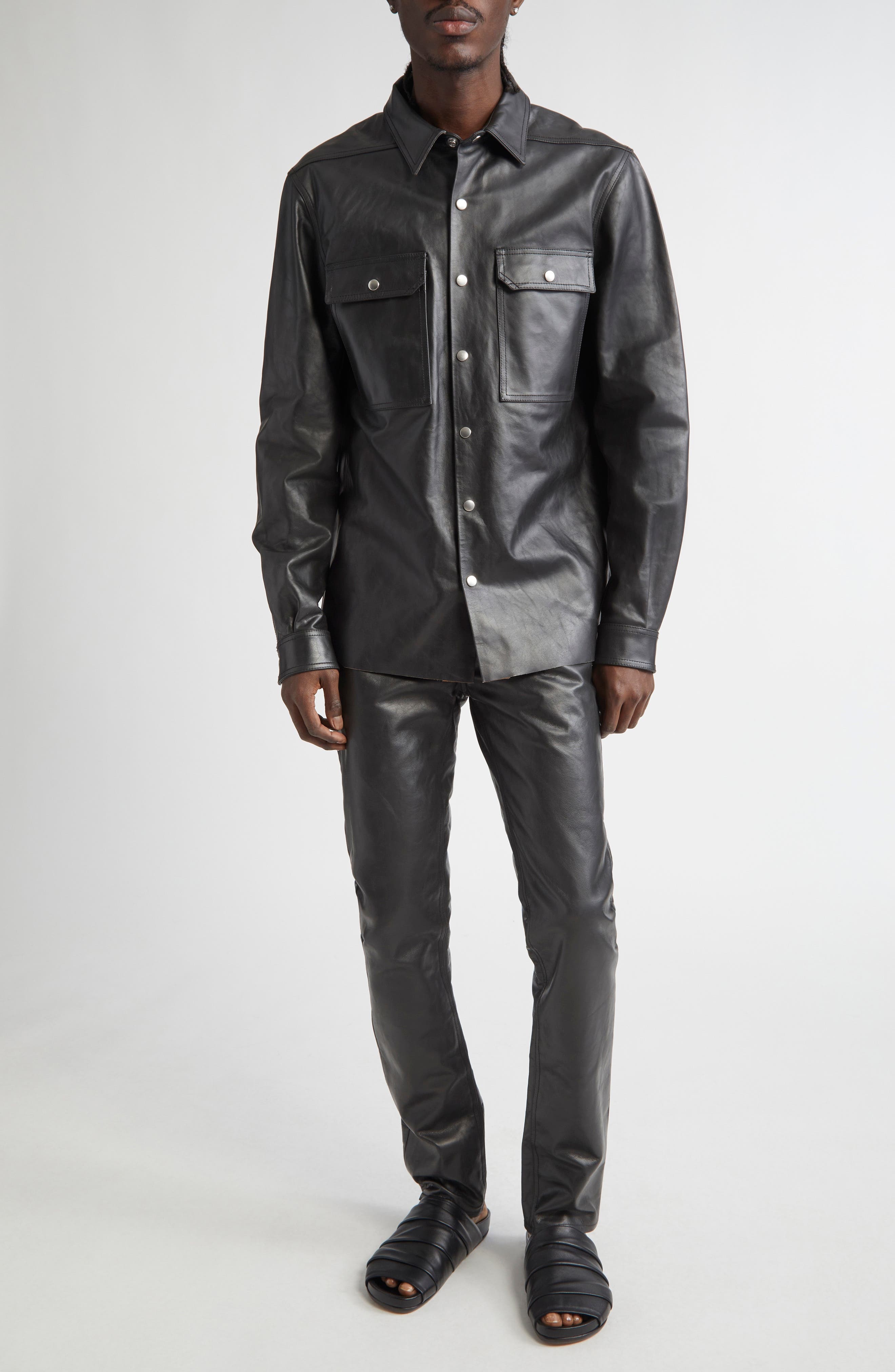 Rick Owens Leather Shirt Jacket in Black at Nordstrom - 2