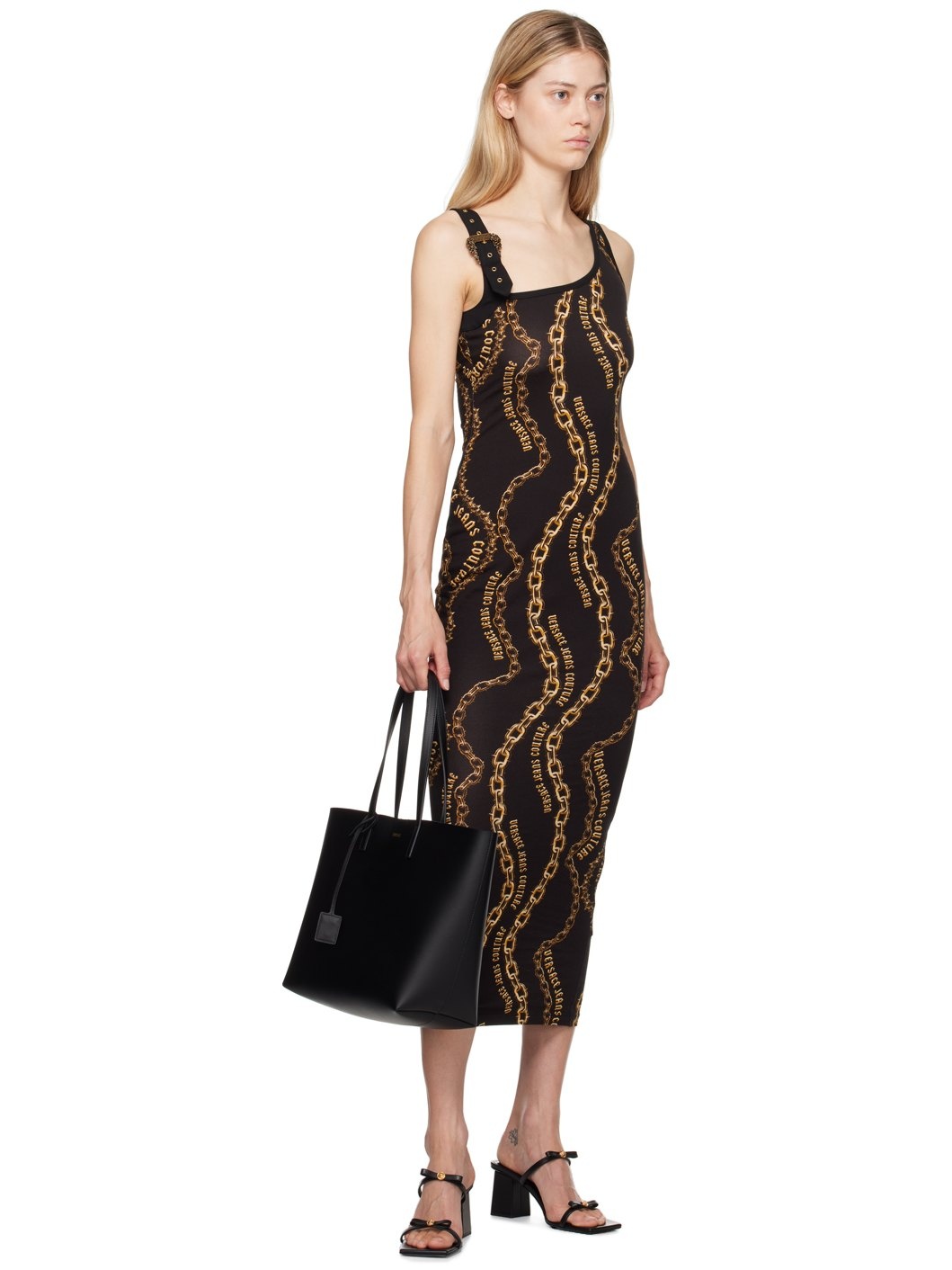 Black & Gold Chain Couture Midi Dress - 4