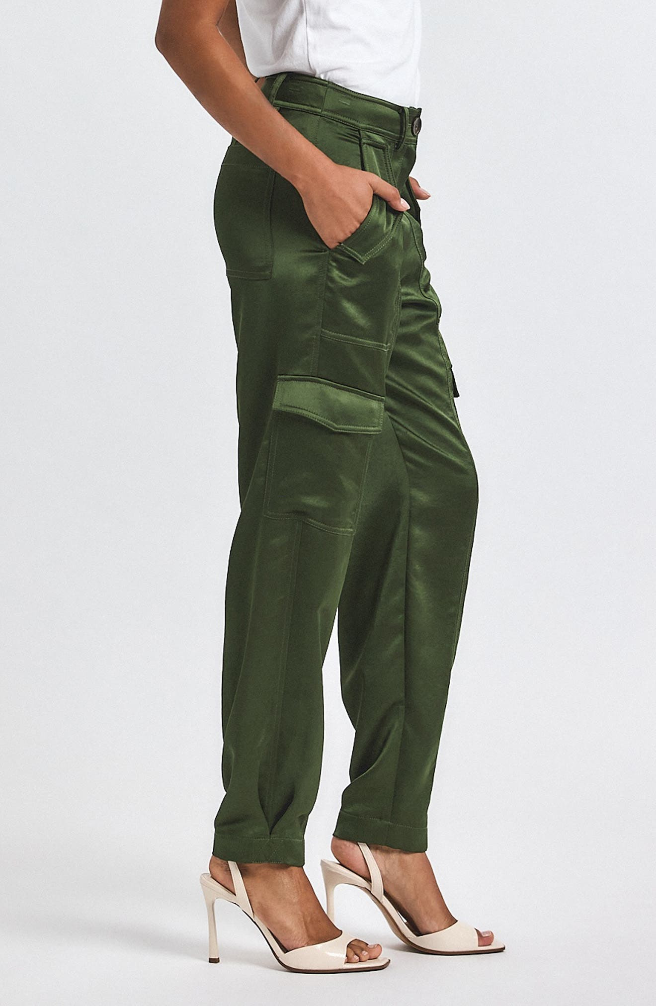 Derek Lam 10 Crosby Elian Stretch Satin Utility Pants in Fatigue at Nordstrom - 3
