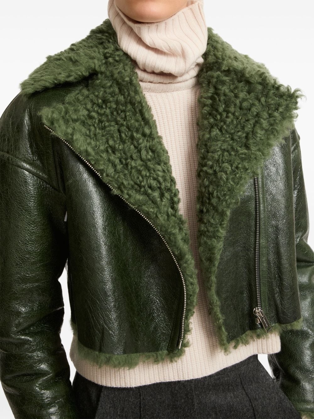 patent-merino cropped biker jacket - 5