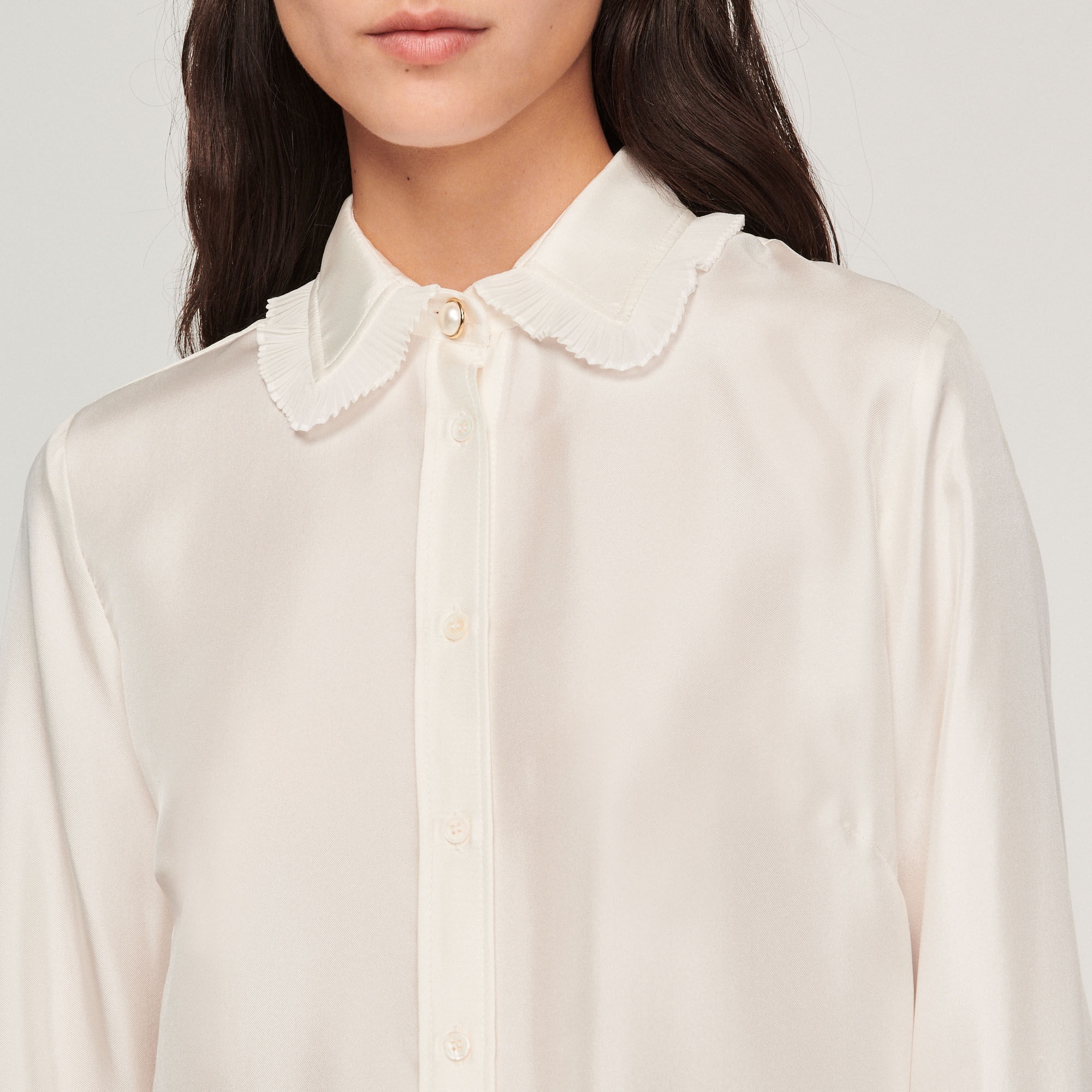 SILK SHIRT WITH PLEATED TRIM - 4